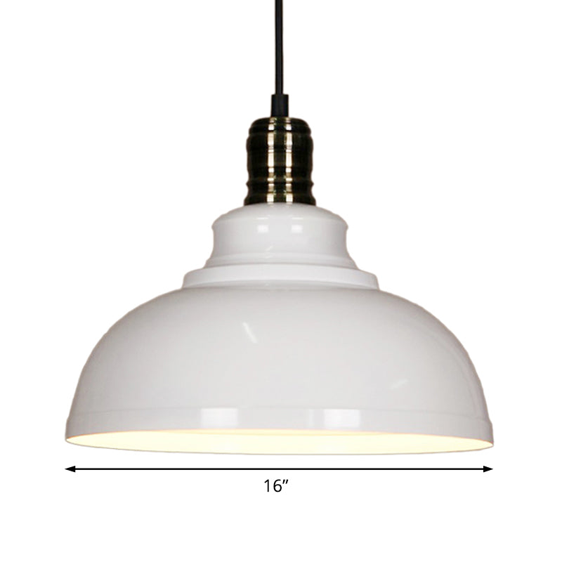 Plafonnier suspendu métallique de style industriel - 12"/14"/16" de diamètre, 1 lampe, abat-jour en forme de bol, intérieur noir/blanc