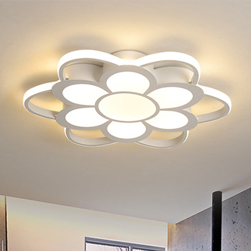 Warm/White/3 Color LED Crystal Flush Light - Simple White Floral Living Room Flush Mount Lamp - Multiple Sizes Available