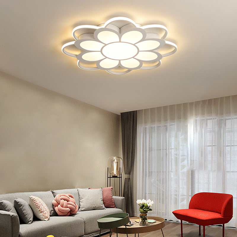Warm/White/3 Color LED Crystal Flush Light - Simple White Floral Living Room Flush Mount Lamp - Multiple Sizes Available