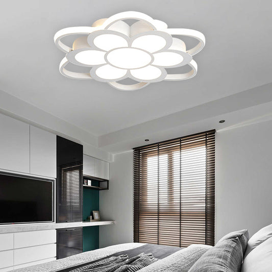 Warm/White/3 Color LED Crystal Flush Light - Simple White Floral Living Room Flush Mount Lamp - Multiple Sizes Available