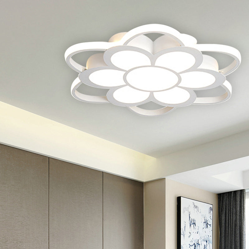 Warm/White/3 Color LED Crystal Flush Light - Simple White Floral Living Room Flush Mount Lamp - Multiple Sizes Available