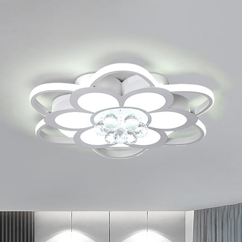 Warm/White/3 Color LED Crystal Flush Light - Simple White Floral Living Room Flush Mount Lamp - Multiple Sizes Available