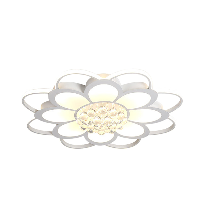 Warm/White/3 Color LED Crystal Flush Light - Simple White Floral Living Room Flush Mount Lamp - Multiple Sizes Available