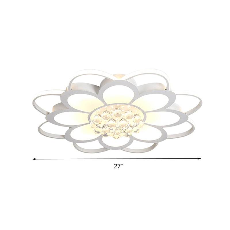 Warm/White/3 Color LED Crystal Flush Light - Simple White Floral Living Room Flush Mount Lamp - Multiple Sizes Available