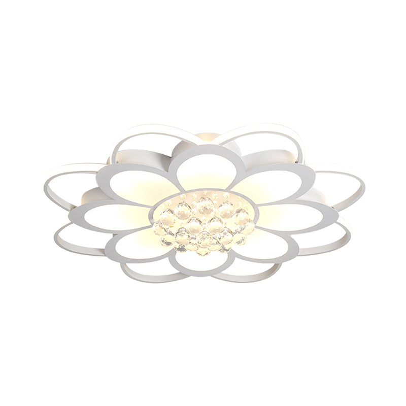 Warm/White/3 Color LED Crystal Flush Light - Simple White Floral Living Room Flush Mount Lamp - Multiple Sizes Available