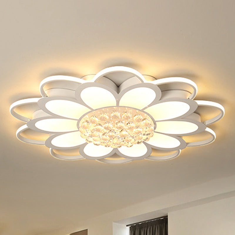 Warm/White/3 Color LED Crystal Flush Light - Simple White Floral Living Room Flush Mount Lamp - Multiple Sizes Available
