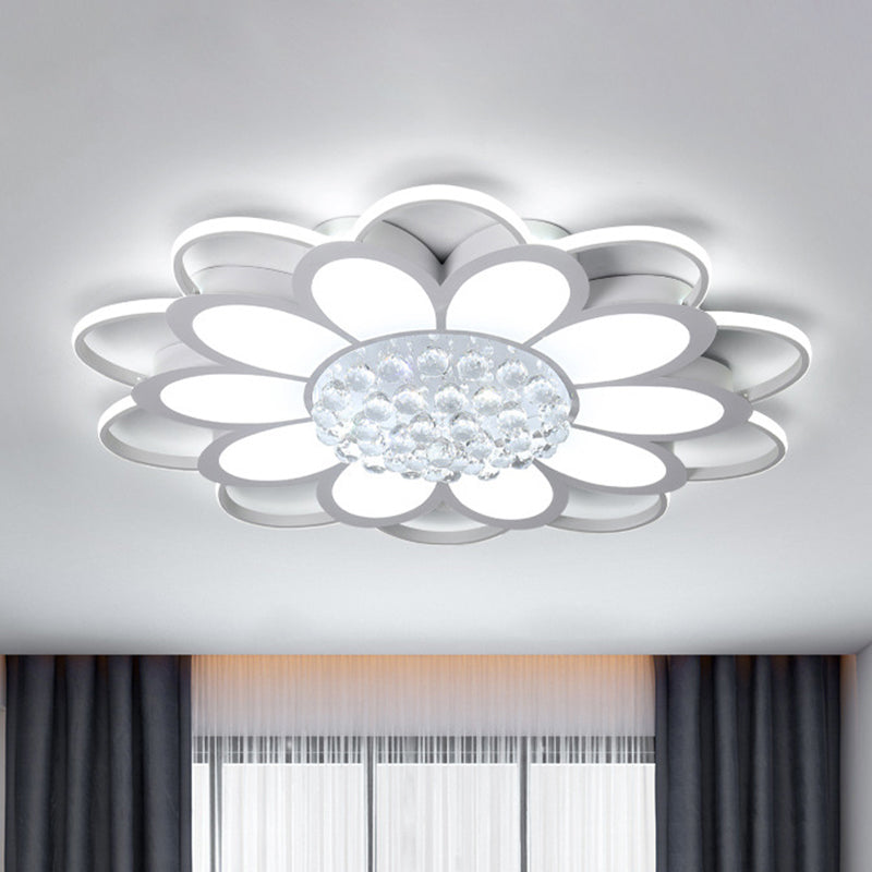 Warm/White/3 Color LED Crystal Flush Light - Simple White Floral Living Room Flush Mount Lamp - Multiple Sizes Available