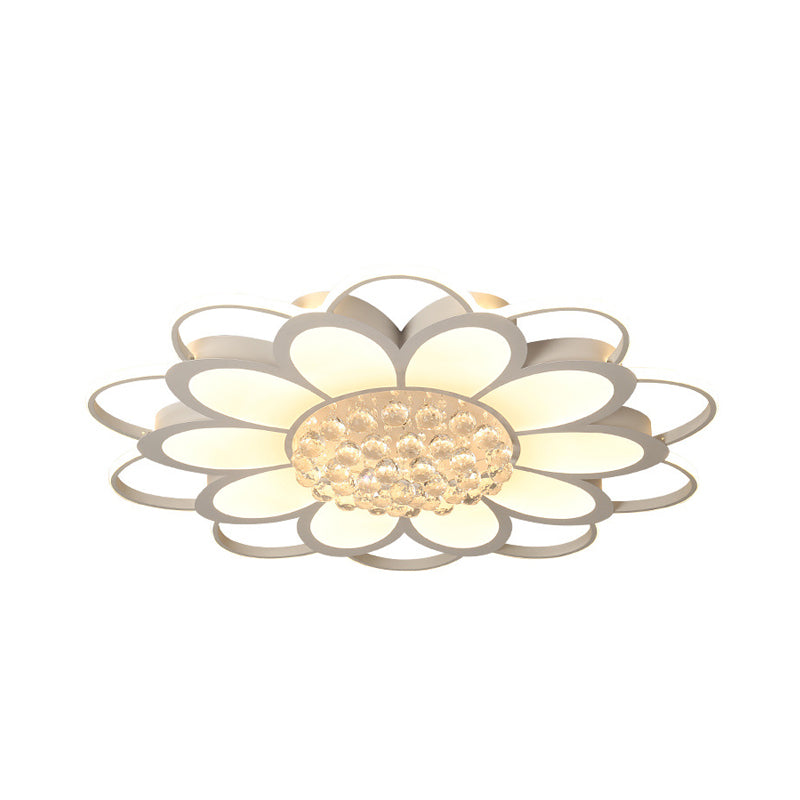 Warm/White/3 Color LED Crystal Flush Light - Simple White Floral Living Room Flush Mount Lamp - Multiple Sizes Available