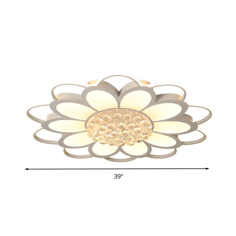 Warm/White/3 Color LED Crystal Flush Light - Simple White Floral Living Room Flush Mount Lamp - Multiple Sizes Available