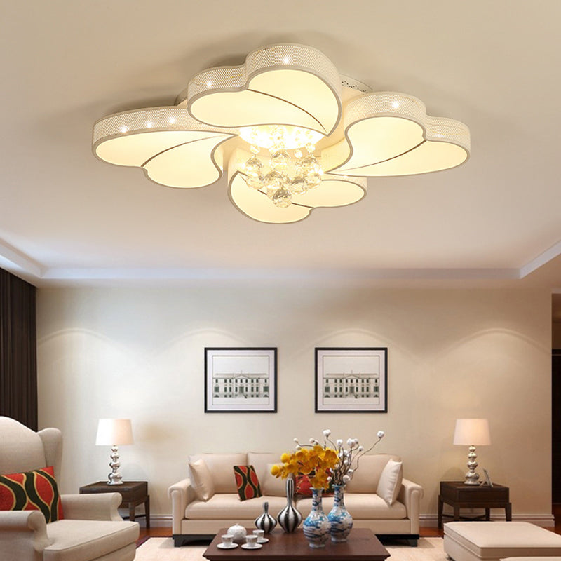 LED Flower-Shaped Flush Light Fixture in White Crystal - 20.5"/24.5"/28.5" Width - Simple Mounting - Ideal for Living Room - White/3 Color Light Options