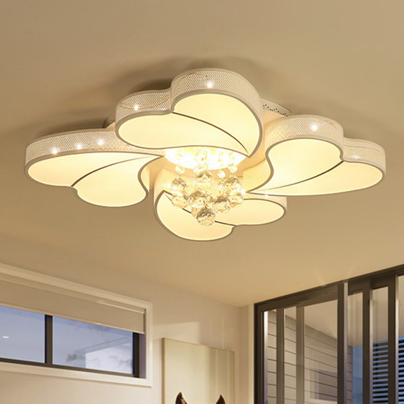 LED Flower-Shaped Flush Light Fixture in White Crystal - 20.5"/24.5"/28.5" Width - Simple Mounting - Ideal for Living Room - White/3 Color Light Options
