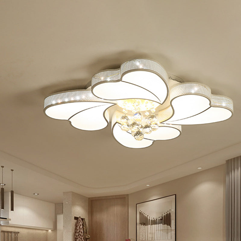 LED Flower-Shaped Flush Light Fixture in White Crystal - 20.5"/24.5"/28.5" Width - Simple Mounting - Ideal for Living Room - White/3 Color Light Options