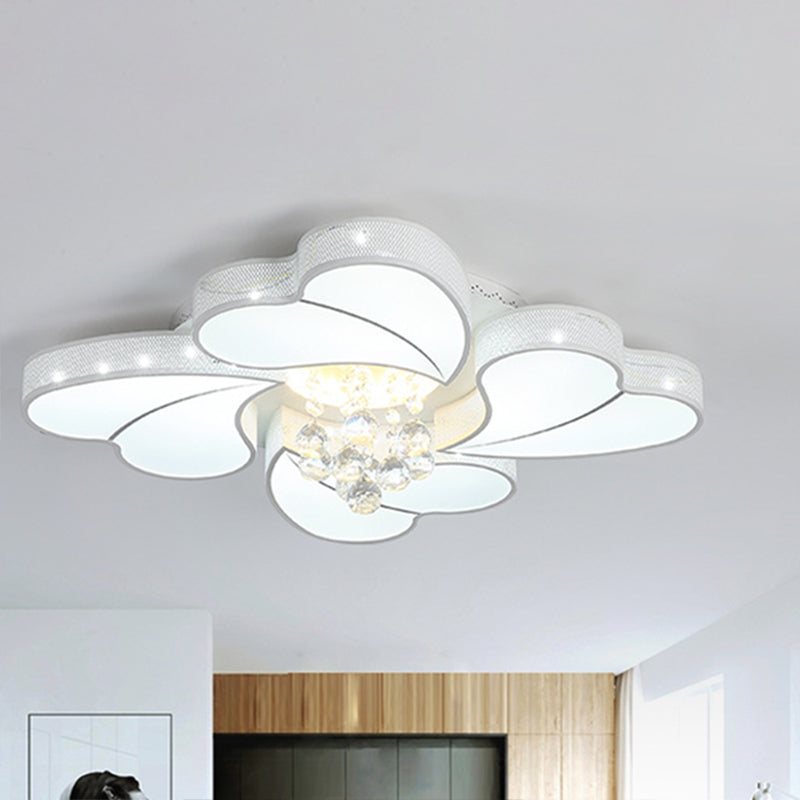 LED Flower-Shaped Flush Light Fixture in White Crystal - 20.5"/24.5"/28.5" Width - Simple Mounting - Ideal for Living Room - White/3 Color Light Options