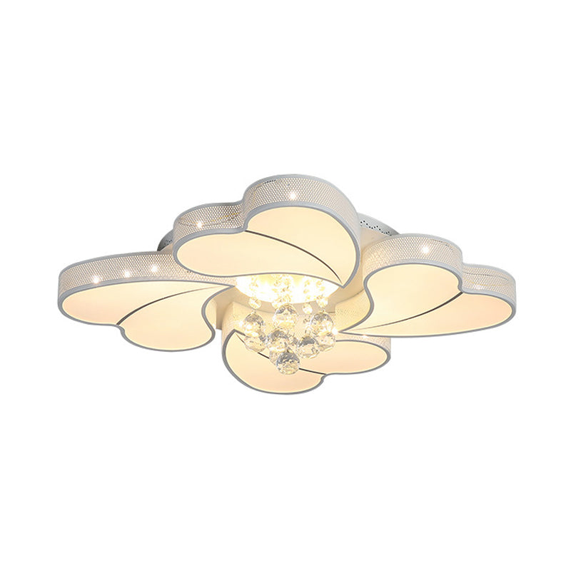 LED Flower-Shaped Flush Light Fixture in White Crystal - 20.5"/24.5"/28.5" Width - Simple Mounting - Ideal for Living Room - White/3 Color Light Options
