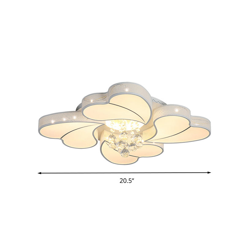 LED Flower-Shaped Flush Light Fixture in White Crystal - 20.5"/24.5"/28.5" Width - Simple Mounting - Ideal for Living Room - White/3 Color Light Options