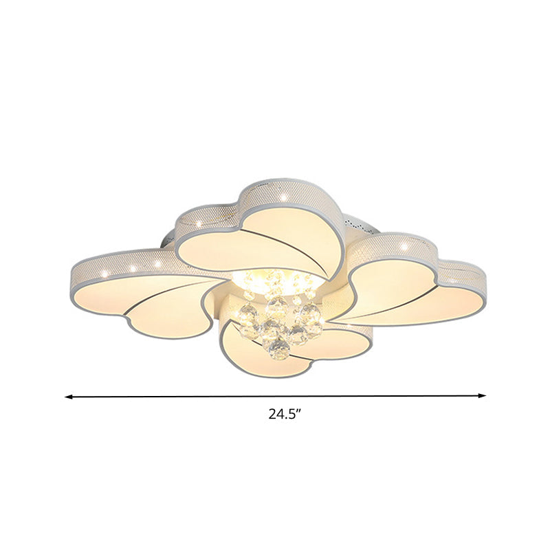 LED Flower-Shaped Flush Light Fixture in White Crystal - 20.5"/24.5"/28.5" Width - Simple Mounting - Ideal for Living Room - White/3 Color Light Options