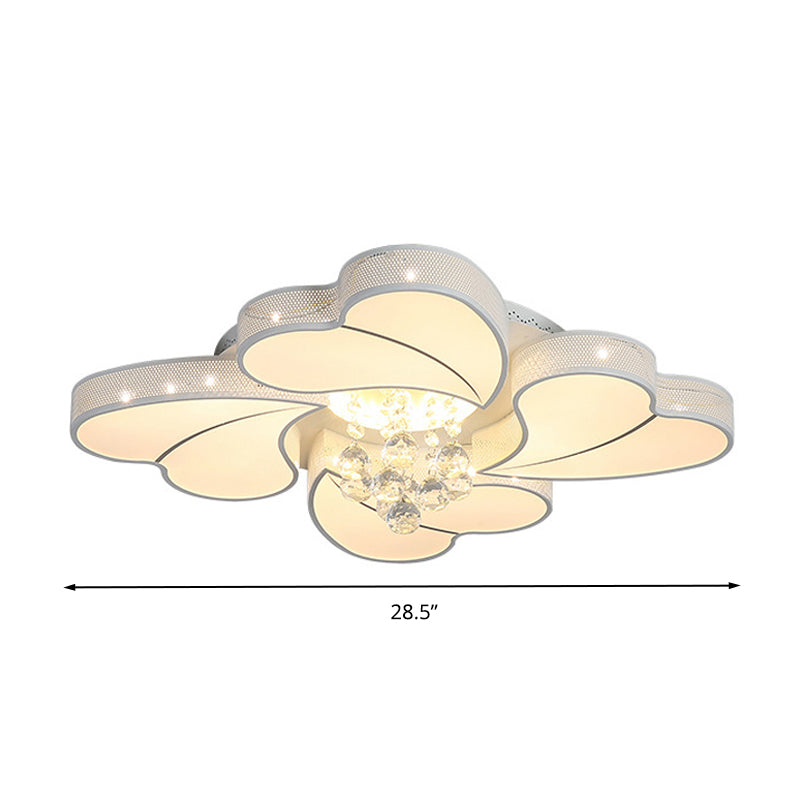 LED Flower-Shaped Flush Light Fixture in White Crystal - 20.5"/24.5"/28.5" Width - Simple Mounting - Ideal for Living Room - White/3 Color Light Options