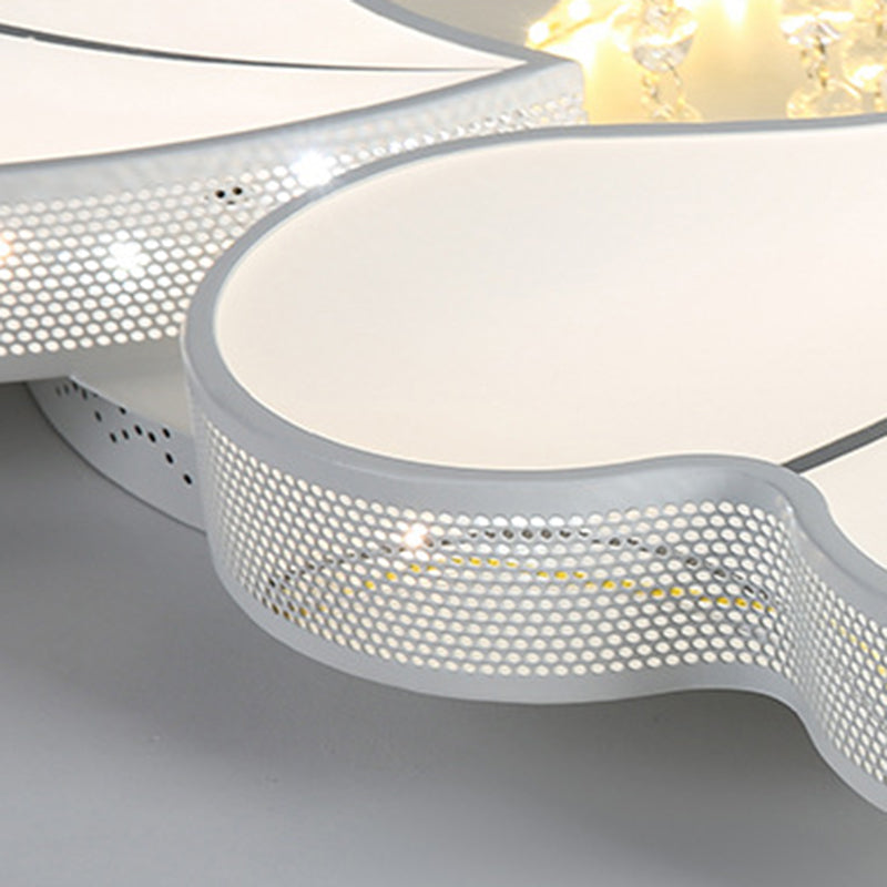 LED Flower-Shaped Flush Light Fixture in White Crystal - 20.5"/24.5"/28.5" Width - Simple Mounting - Ideal for Living Room - White/3 Color Light Options