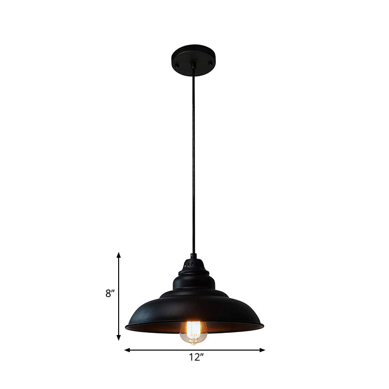 Suspension noire de style industriel avec abat-jour en forme de bol métallique pour éclairage de salle à manger