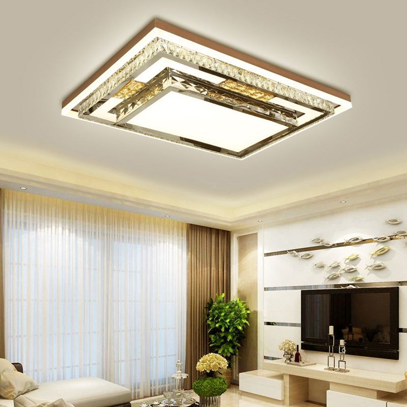 Simple Crystal Flush Mount Lamp: LED Ceiling Fixture in White