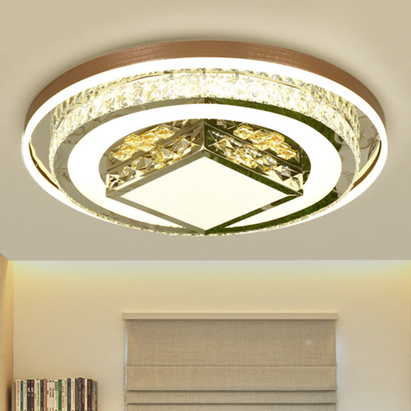 Simple Crystal Flush Mount Lamp: LED Ceiling Fixture in White