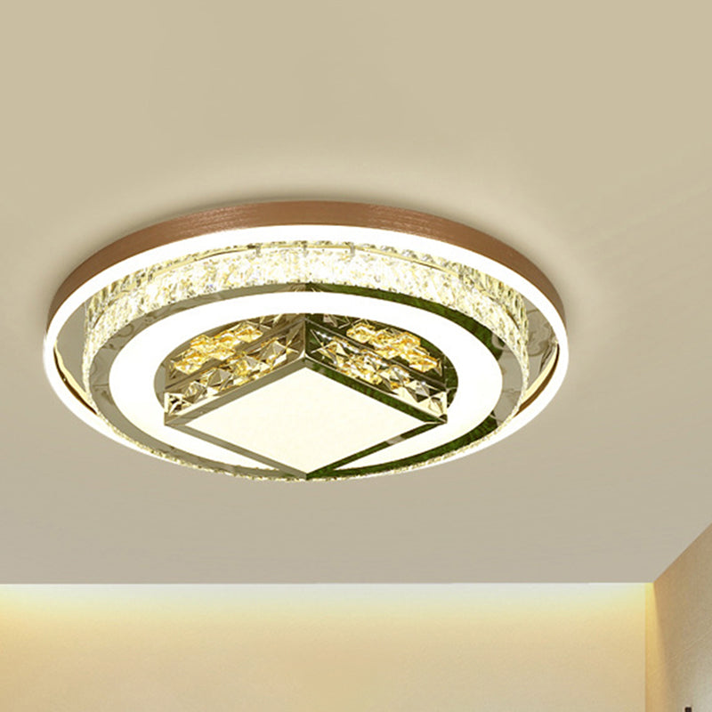 Simple Crystal Flush Mount Lamp: LED Ceiling Fixture in White