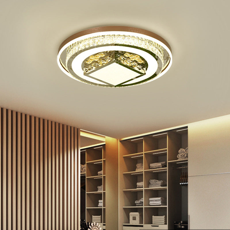 Simple Crystal Flush Mount Lamp: LED Ceiling Fixture in White