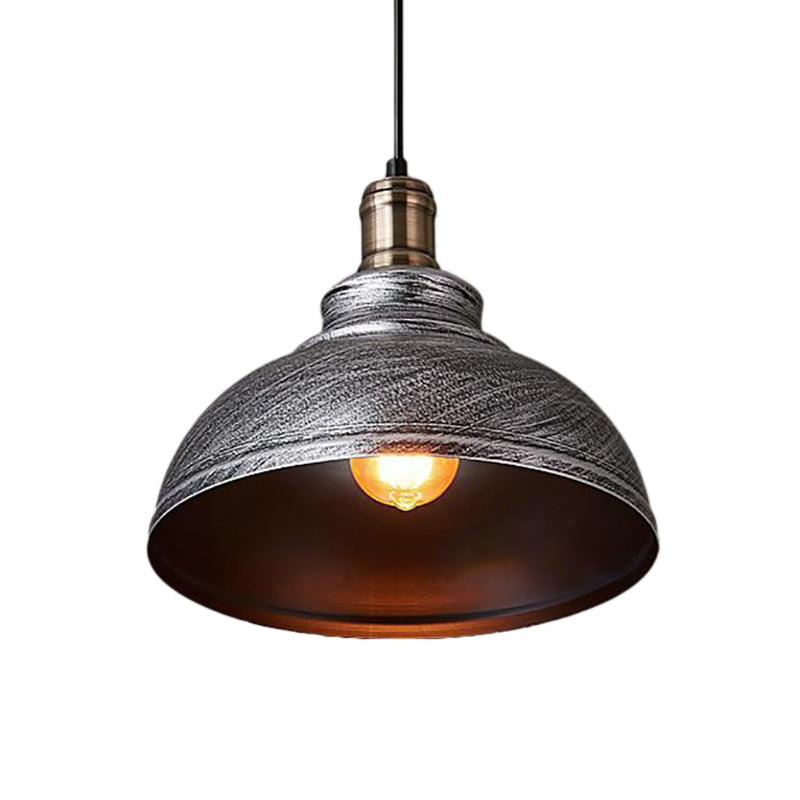 Plafonnier suspendu métallique de style industriel - 12"/14"/16" de diamètre, 1 lampe, abat-jour en forme de bol, intérieur noir/blanc