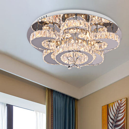 Modern LED Flush Ceiling Light: Floral-Like Crystal Flush Mount in Chrome for Living Room - 23.5"/31.5" Wide