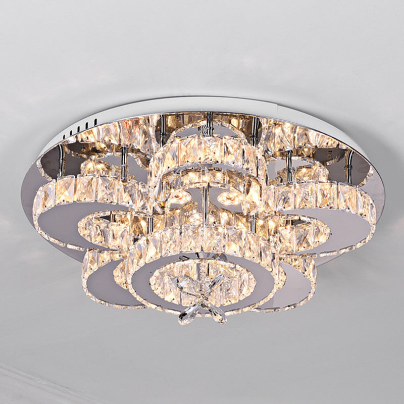 Modern LED Flush Ceiling Light: Floral-Like Crystal Flush Mount in Chrome for Living Room - 23.5"/31.5" Wide
