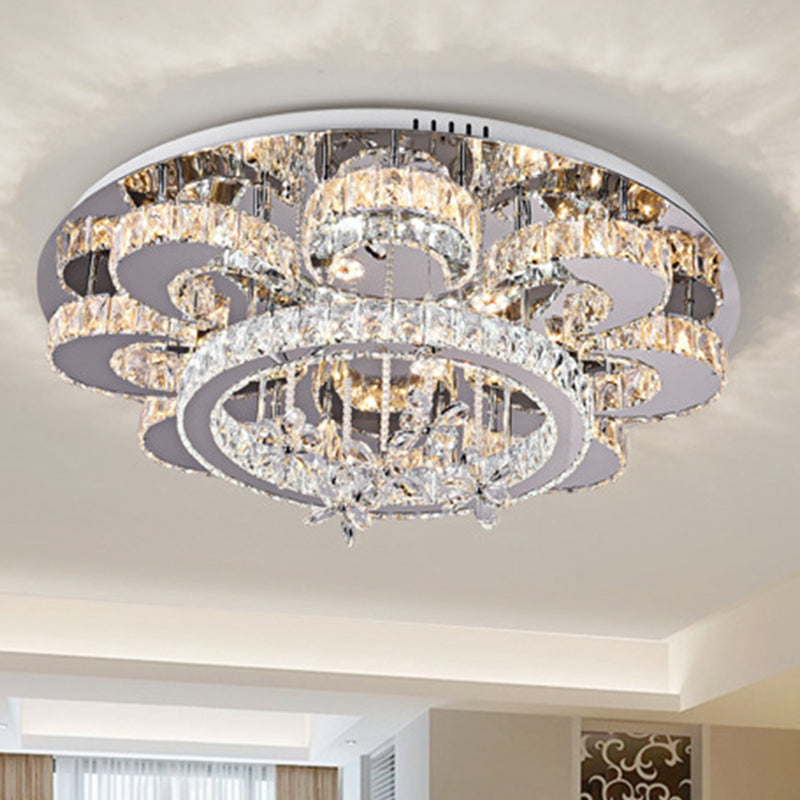 Modern LED Flush Ceiling Light: Floral-Like Crystal Flush Mount in Chrome for Living Room - 23.5"/31.5" Wide