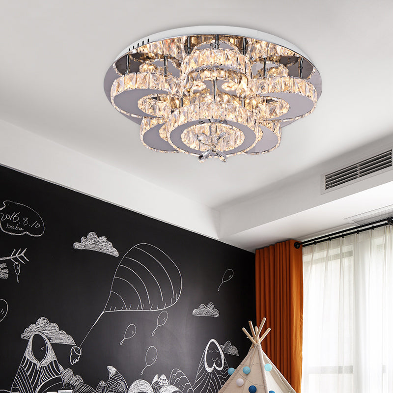 Modern LED Flush Ceiling Light: Floral-Like Crystal Flush Mount in Chrome for Living Room - 23.5"/31.5" Wide