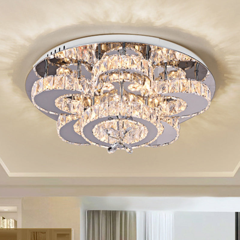 Modern LED Flush Ceiling Light: Floral-Like Crystal Flush Mount in Chrome for Living Room - 23.5"/31.5" Wide