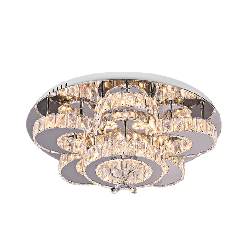 Modern LED Flush Ceiling Light: Floral-Like Crystal Flush Mount in Chrome for Living Room - 23.5"/31.5" Wide