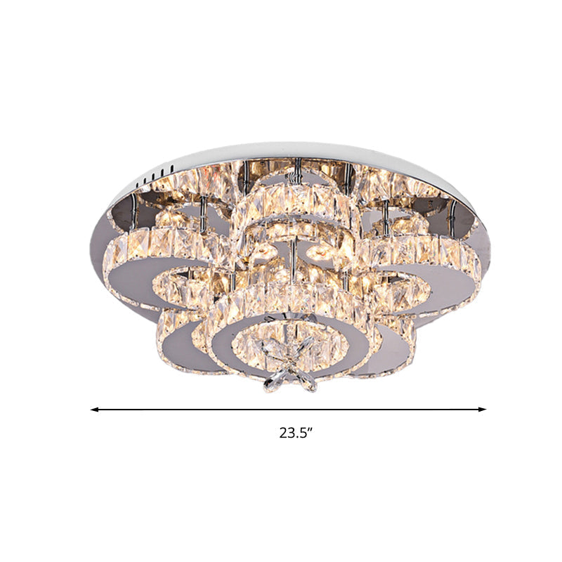 Modern LED Flush Ceiling Light: Floral-Like Crystal Flush Mount in Chrome for Living Room - 23.5"/31.5" Wide
