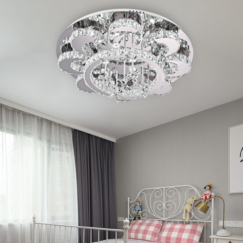 Modern LED Flush Ceiling Light: Floral-Like Crystal Flush Mount in Chrome for Living Room - 23.5"/31.5" Wide