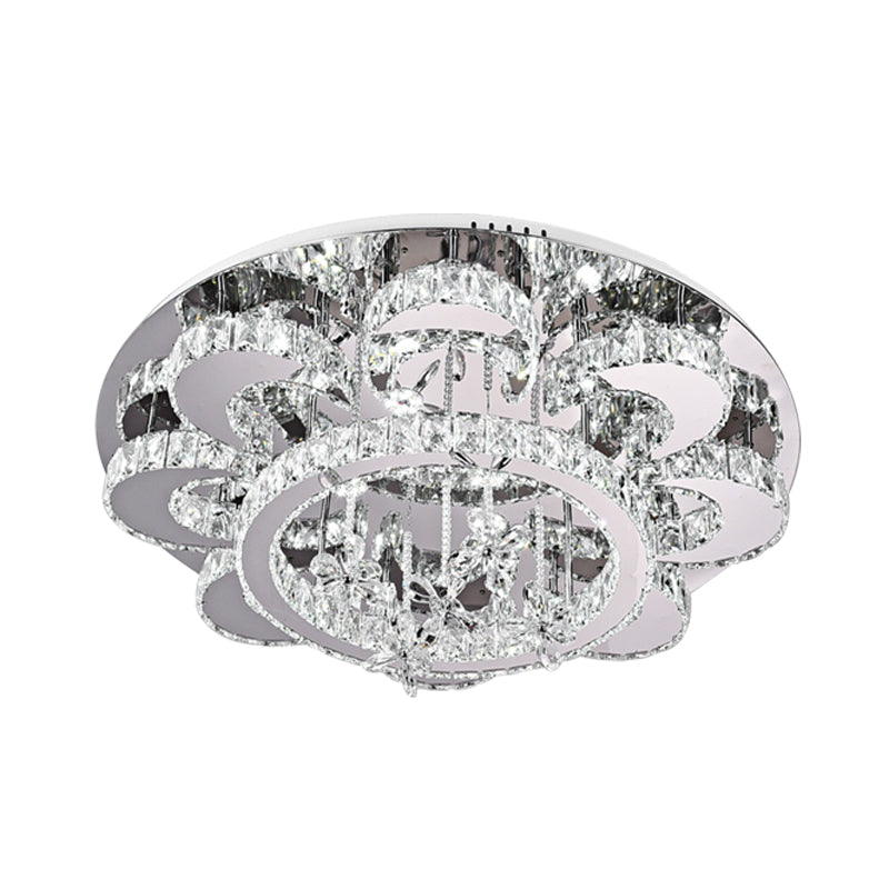 Modern LED Flush Ceiling Light: Floral-Like Crystal Flush Mount in Chrome for Living Room - 23.5"/31.5" Wide