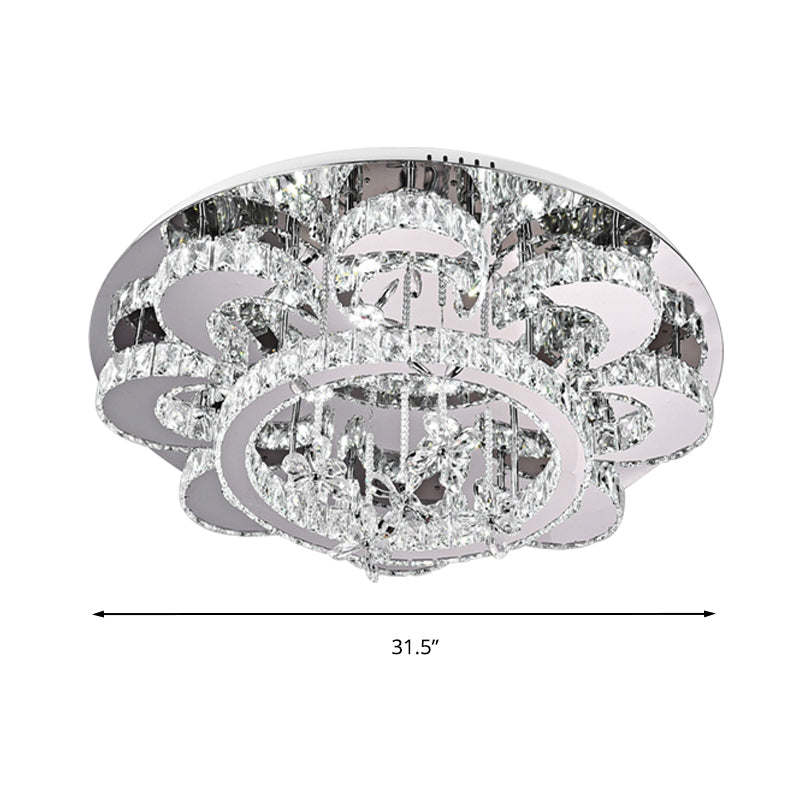 Modern LED Flush Ceiling Light: Floral-Like Crystal Flush Mount in Chrome for Living Room - 23.5"/31.5" Wide