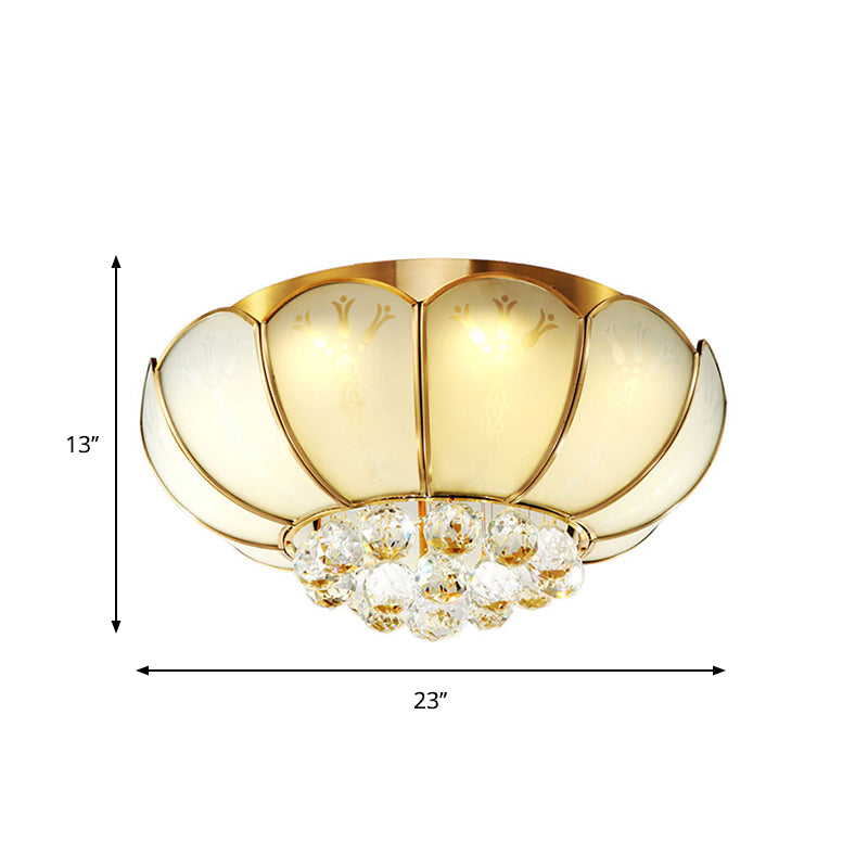 Modern White Glass Flower Flush Mount Light with Crystal Ball Finial - Ideal for Living Room Ceiling - 4/6 Lights Available