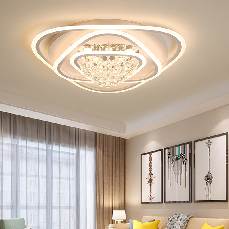 LED Triangle Crystal Ceiling Lamp - Simple & Stylish Flush Mount Fixture in Warm/White Light (3 sizes)