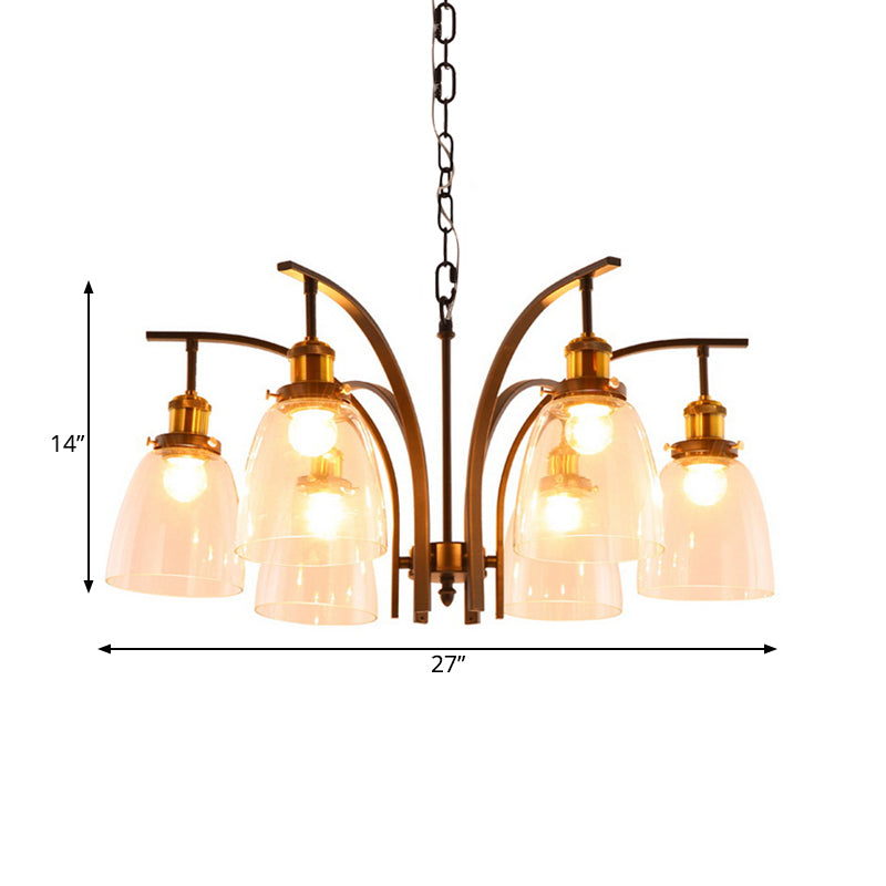 Vintage Clear Glass Cup Chandelier Pendant - 3/5/6-Light Ceiling Lamp With Curved Arm