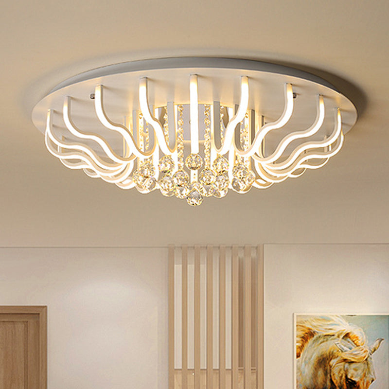 Curved Acrylic Flush Mount LED Ceiling Lamp in White: Simple, Modern Design (27"/31.5" W, Warm/White Light) for Living Room