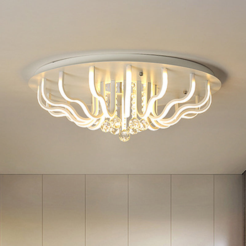 Curved Acrylic Flush Mount LED Ceiling Lamp in White: Simple, Modern Design (27"/31.5" W, Warm/White Light) for Living Room