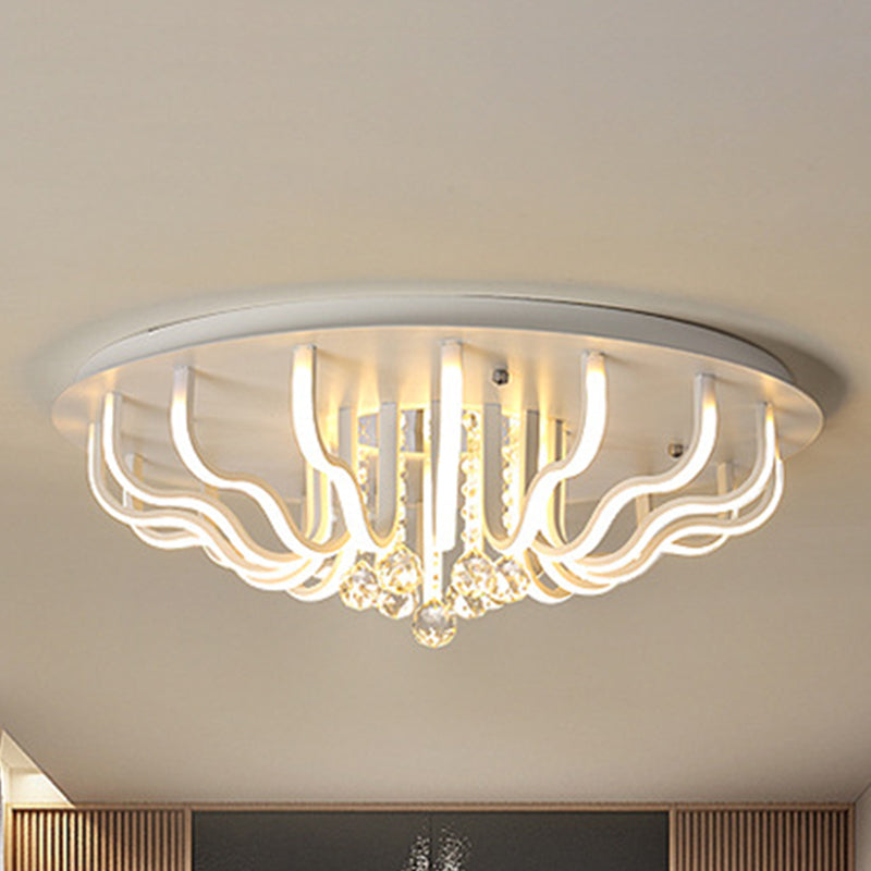 Curved Acrylic Flush Mount LED Ceiling Lamp in White: Simple, Modern Design (27"/31.5" W, Warm/White Light) for Living Room