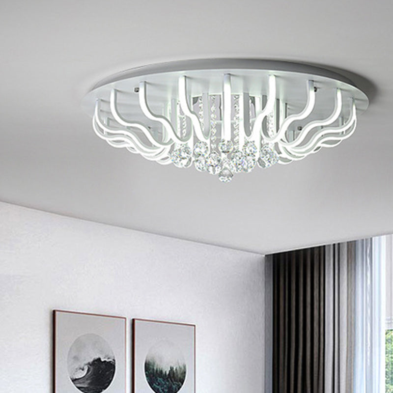 Curved Acrylic Flush Mount LED Ceiling Lamp in White: Simple, Modern Design (27"/31.5" W, Warm/White Light) for Living Room
