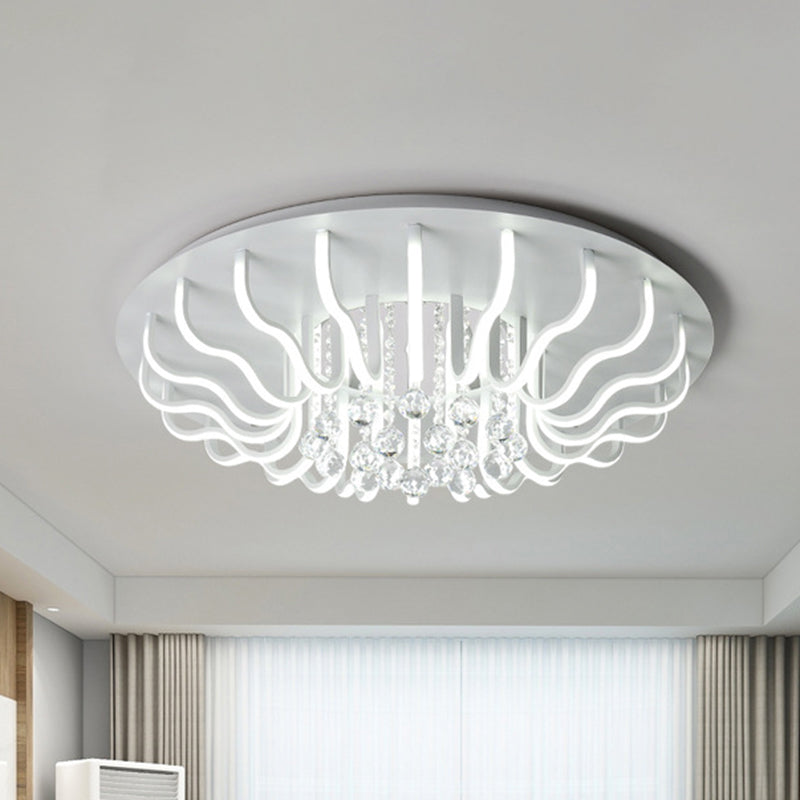Curved Acrylic Flush Mount LED Ceiling Lamp in White: Simple, Modern Design (27"/31.5" W, Warm/White Light) for Living Room