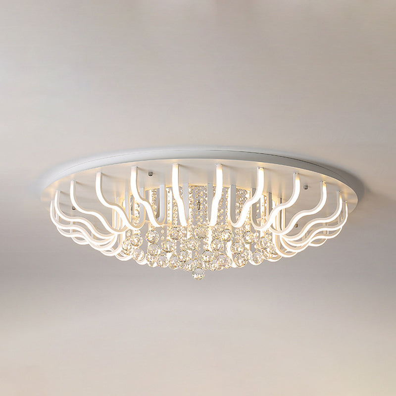 Curved Acrylic Flush Mount LED Ceiling Lamp in White: Simple, Modern Design (27"/31.5" W, Warm/White Light) for Living Room