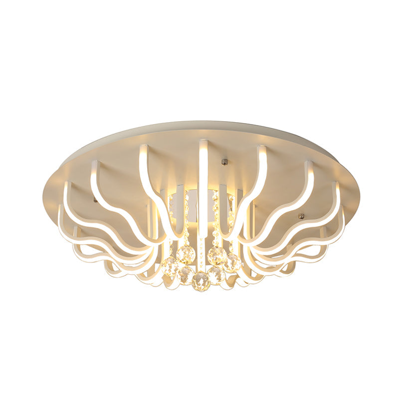 Curved Acrylic Flush Mount LED Ceiling Lamp in White: Simple, Modern Design (27"/31.5" W, Warm/White Light) for Living Room