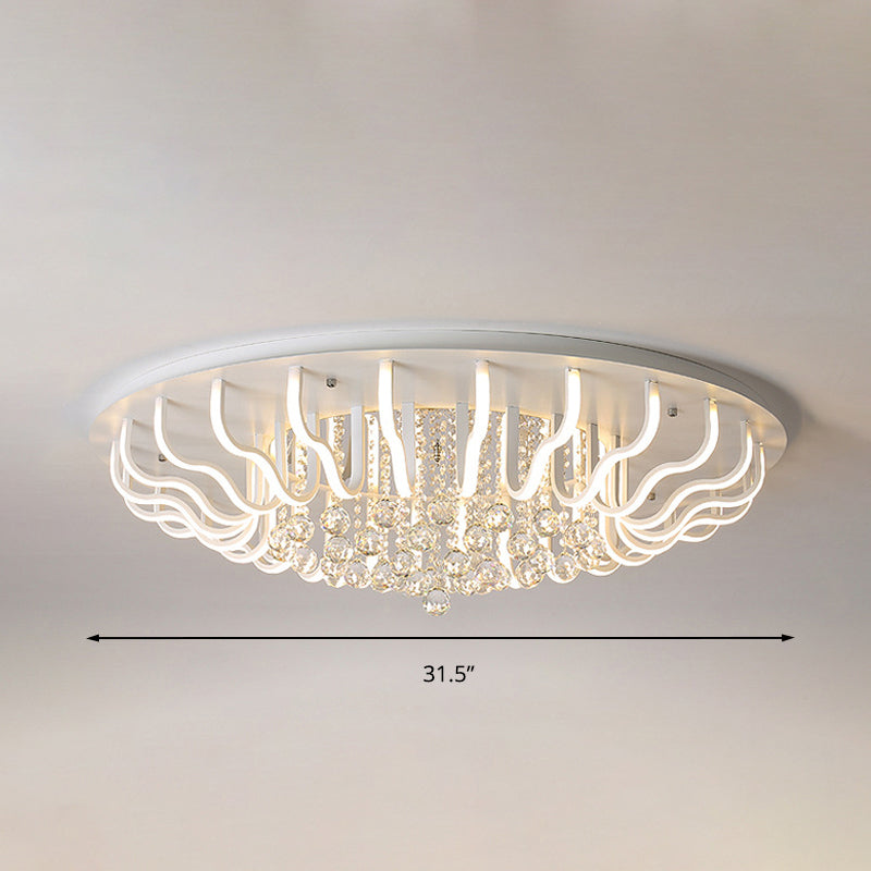 Curved Acrylic Flush Mount LED Ceiling Lamp in White: Simple, Modern Design (27"/31.5" W, Warm/White Light) for Living Room