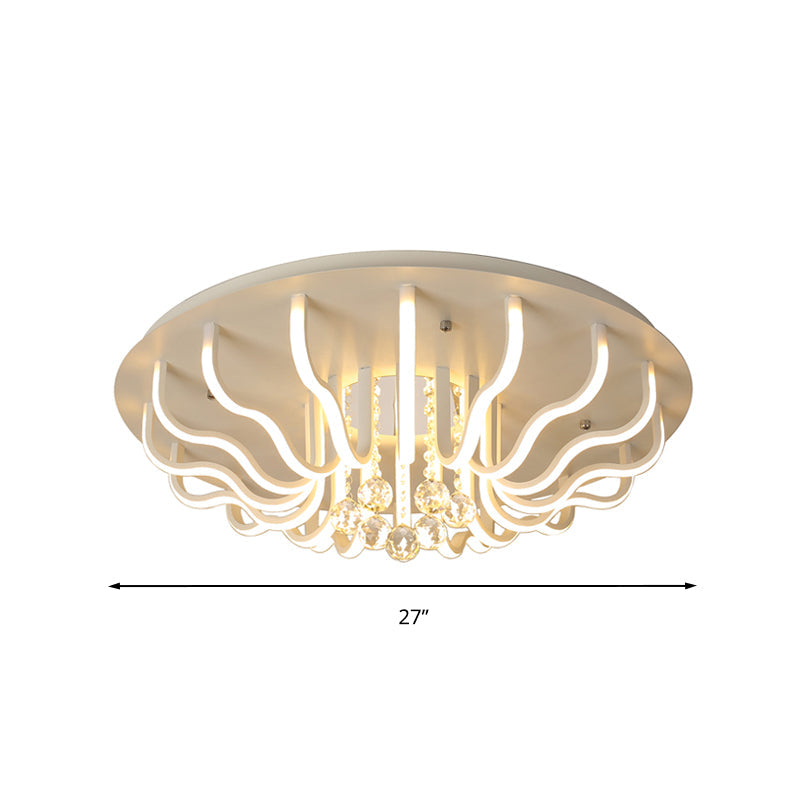 Curved Acrylic Flush Mount LED Ceiling Lamp in White: Simple, Modern Design (27"/31.5" W, Warm/White Light) for Living Room